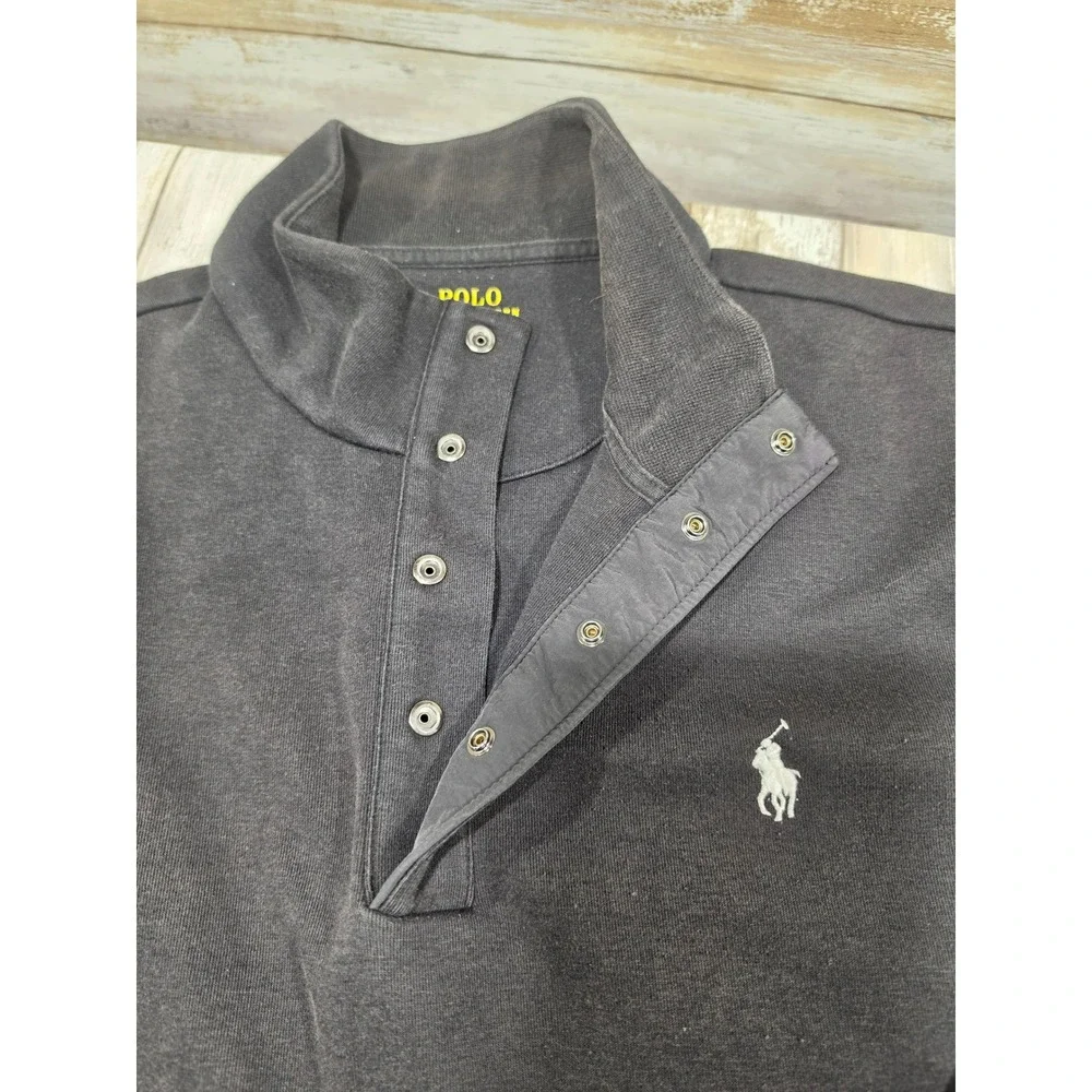 Polo Ralph Lauren Mens Black Snap Mock Neck Pullover Sweatshirt Large‎ Pony Logo